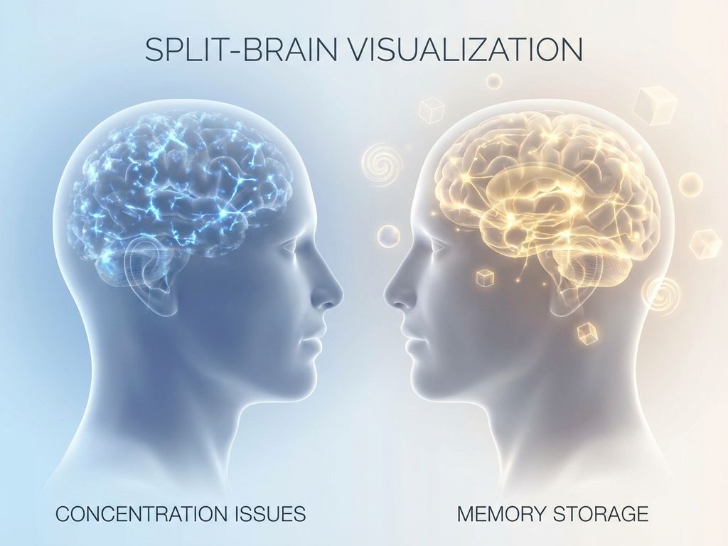 concentratie-geheugen-hersenen-visualisatie-neuraal.jpg Twee transparante hoofdprofielen tonen hersenen met verschillende neurale patronen voor concentratie en geheugen problemen